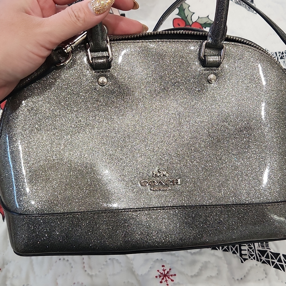Cute silver sparkly coach bag w removable strap.